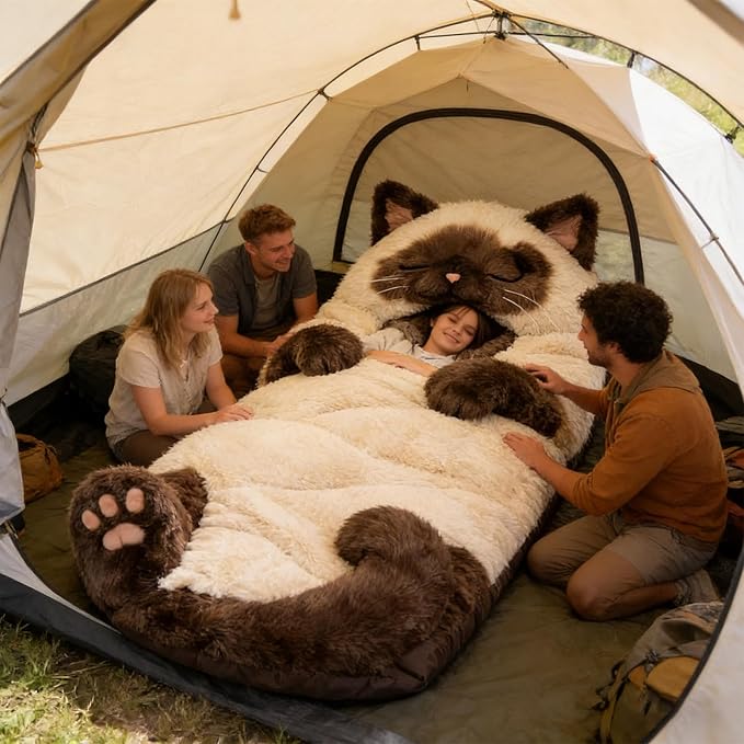 Cat Sleeping Bag for Human Adorable Cats Envelopes Sleeping Bag Washable Cat Sleep Bags for Adults Soft Animal Slumber Bags Cute Warm Blanket for Camping Sleepovers Travel Home