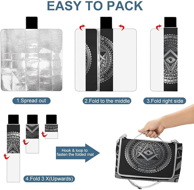 Freemasonry Masonic Lodge Symbol Waterproof Outdoor Picnic Blanket Sandproof Beach Mat for Camping Hiking Grass Travelling