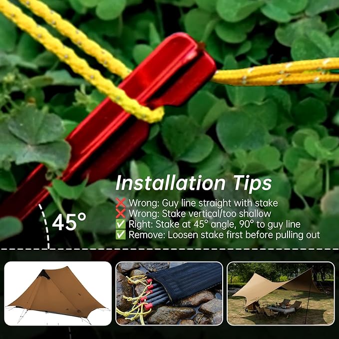 6 Pack Camping Tent Stakes 6/7.9 Inch Non-Rust Ground Pegs Ultralight Carbon Canopy Spikes Lightweight Anchors Used on Rocks Ideal Camp Nails for Camping Trampolines Sheds Backyard Swing Sets