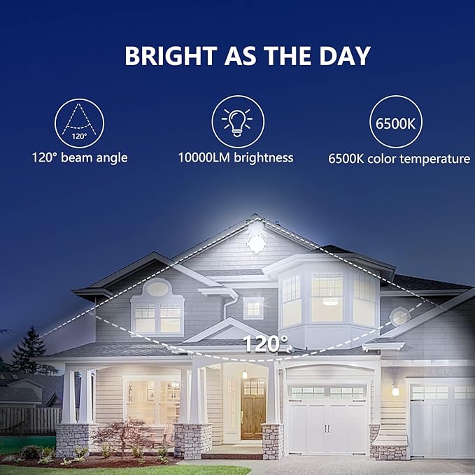 UFOND 10000 Lumens LED Flood Lights100W Outdoor Waterproof Floodlights Lighting Angle AdjustablePortable Light with Plug for GarageYardGardenPorch(2 Pack)