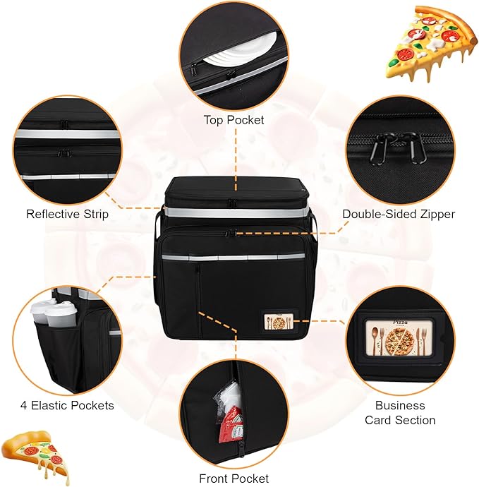 Food Delivery Backpack Expandable Delivery Backpacks for Hot/Cold with Reflective Strips and Cup Holder. Bike Delivery Bag Backpack Suitable for Uber Eats DoorDash and Camping