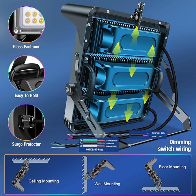 ledmo 750W Dimmable LED High Mast Stadium Light Outdoor 90000LM Super Bright Floodlight Commercial 100-277V 5000K Daylight IP66 Adjustable Waterproof Arena Lighting for Sport Court