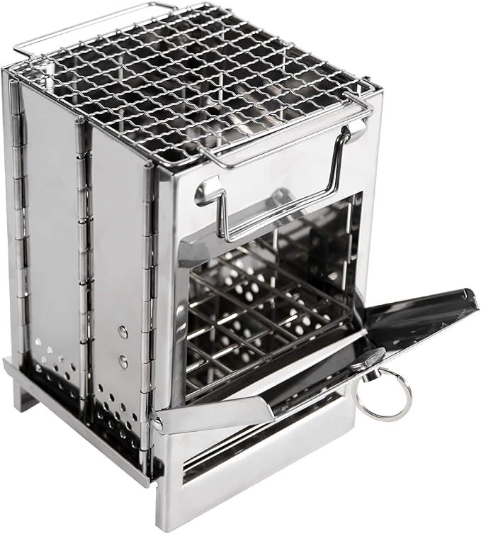 REDCAMP Wood Burning Folding Camp Stove Stainless Steel Grid Portable Collapsible Backpacking Stove Survival Rocket Stove for Hiking Outdoor Tent Camping Picnic BBQ Samll