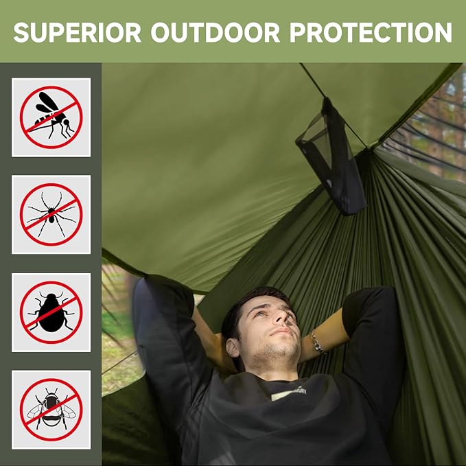 Camping Hammock with Mosquito Net and Sunshade Backpacking Hammock with Ridge Rope Tree Straps Lightweight Portable Hammocks for Outside Hiking and Travel