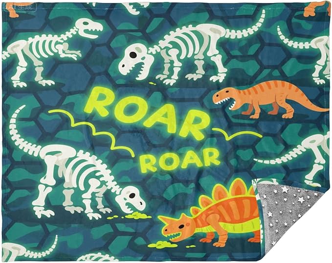 Throw Blankets For Women Roaring T-rex Skull Ankylosaurus Rock Texture Fluorescent Yellow Green Blankets And Throws 50x70