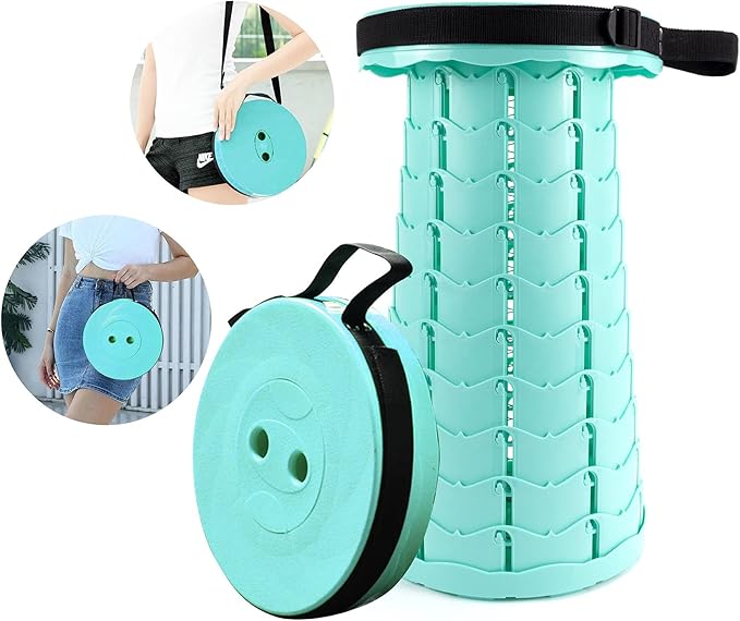 LB Portable Collapsible Retractable Folding Stool Lightweight Telescoping Foldable Camping Stool for Adults for Outdoor Fishing Hiking Gardening Travel BBQ Hunting Indoor Activities (Lake Green)