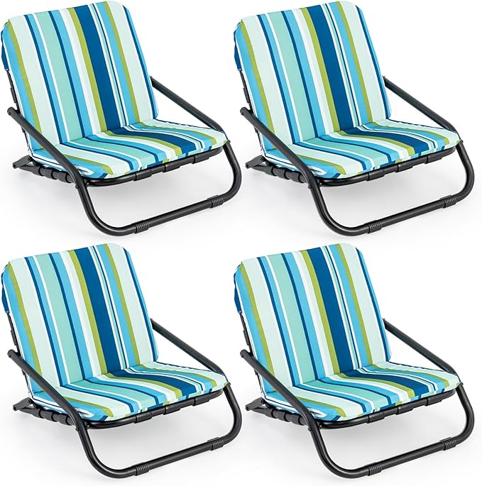 Giantex 4-Pack Beach Chairs for Adults Folding Camping Chairs with Aluminum Frame Quick-Drying Cotton Cushion Shoulder Straps 300 Lbs Capacity Lightweight Sling Chairs for Travel Backpack Chair