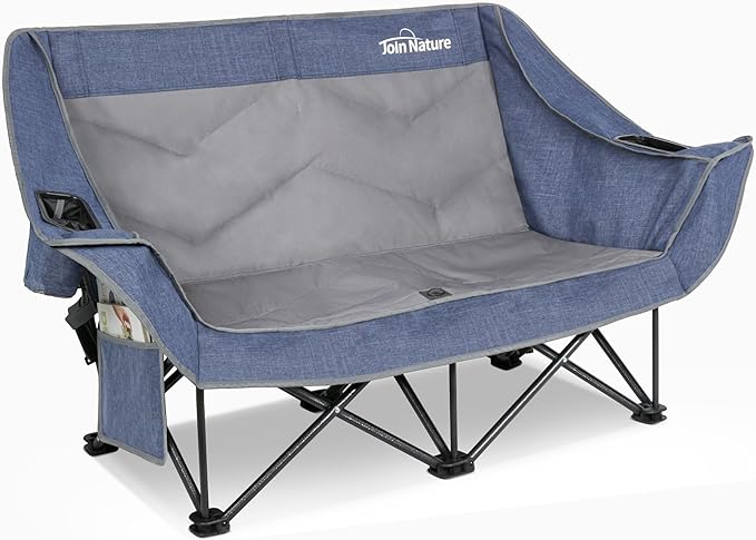 700lbs Capacity Double Camping Chair for 2 Adults - Low-Profile Outdoor Loveseat with XL Cup Holders &amp Storage Pockets Heavy Duty Folding Couch for Camping Lawn Backyard (Navy Blue)