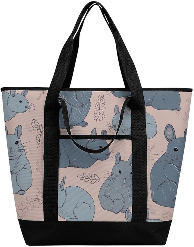 Insulated Shopping BagLarge Reusable Cooler Bags Blue Chinchillas Printed Foldable Shopping BagTravel Waterproof Shoulder Bag
