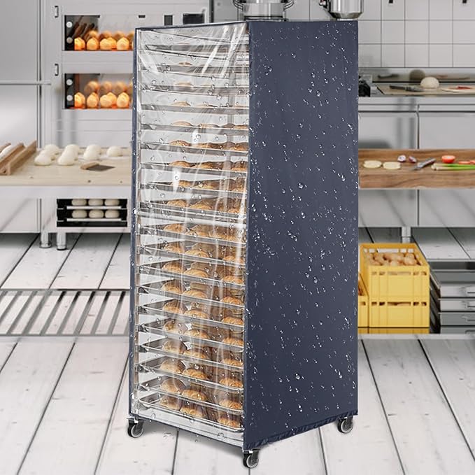 Sheet Pan Rack Cover With Zipper - Fits 20-Tier Bread Rack 23X28X64 - Bakers Rack Cover With Transparent Window Vents for Waterproof and Dustproof Protection