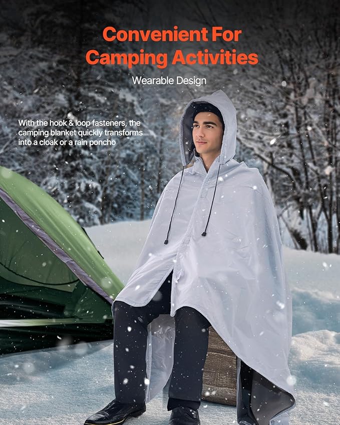 VEVOR Camping Blanket Large Warm Wearable Stadium Blanket Waterproof &amp Windproof Polyester Fleece Flame Retardant Great for Outdoors Picnics Hiking Sports Events Travel 79 x 59 Light