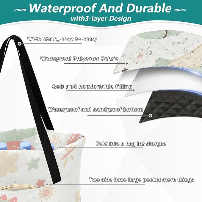 KLL Cartoon Dinosaur Childlike Doodle Style Pastel Colors Waterproof Picnic Accessories Water Resistant Grass Garden Mat for Ground Spring Gifts cobija para picnic