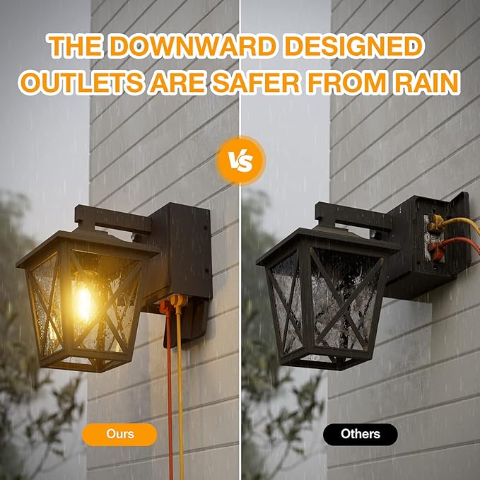 Ehaho Porch Lights with Outlet Dusk to Dawn Outdoor with Outlet Built-in Waterproof Anti-Rust Aluminum Outside Light with GFCI Outlet Wall Sconce Light with Plug for Front Door (Black 1PC)