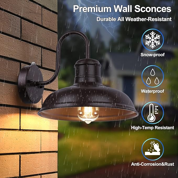 2-Pack Dusk to Dawn Outdoor Wall Sconces Farmhouse Outside Lighting Gooseneck Barn Lights Oil Rubbed Bronze Exterior Wall Lights Anti-Rust Waterproof Outdoor Light for House Porch Garage Entryway