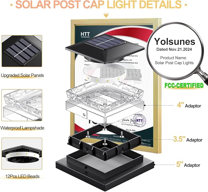 Solar Post Cap Light 6 Packs Waterproof Fence Post Solar Lights 4x4 IP65 Black Outdoor Light for Deck Garden &amp Patio Lights for 3.5x3.54x45x5 Wood &amp Vinyl Posts Warm White Lighting