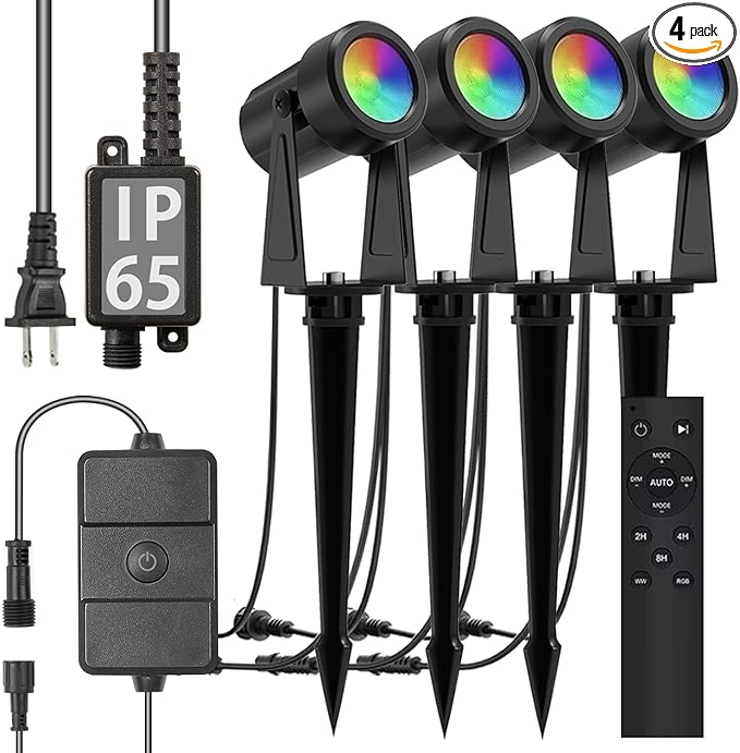 SUNTHIN Outdoor Landscape Lighting with Remote RGBW Color Changing Spot Uplights4 Pack