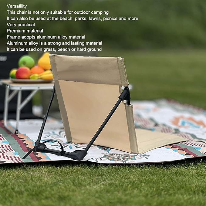 Camping Backrest Cushion Camping Folding Chair Cushion Backrest Casual Stylish Aluminium Alloy Folding Beach Chair for Outdoor Picnic (Khaki)