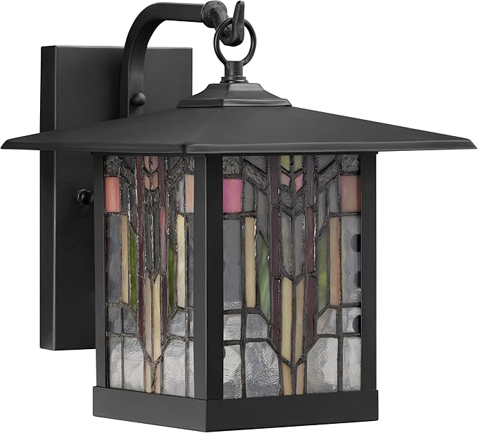 RIVER OF GOODS Stained Glass Outdoor Light Fixture - 11.75 H - Mission Style Porch Light - Opal