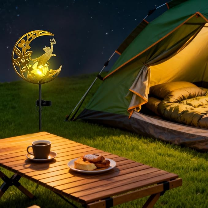 Cat Lights Outdoor Decor - Moon &amp Cat Sola Garden Lights Waterproof Auto On/Off Pathway Lighting for Yard/Lawn/Patio Handcrafted Metal Solar-Stake-Lights for Outside Decorations