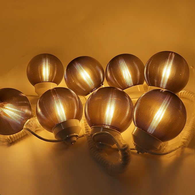 30.5FT Outdoor Patio Globe String Lights - Bronze RV Globe Awning Lights - 8pcs 6in Diameter Acrylic Polymer Sunser Awning Lights with 6W A19 Filament LED Glass Bulbs(2700K Warm White)