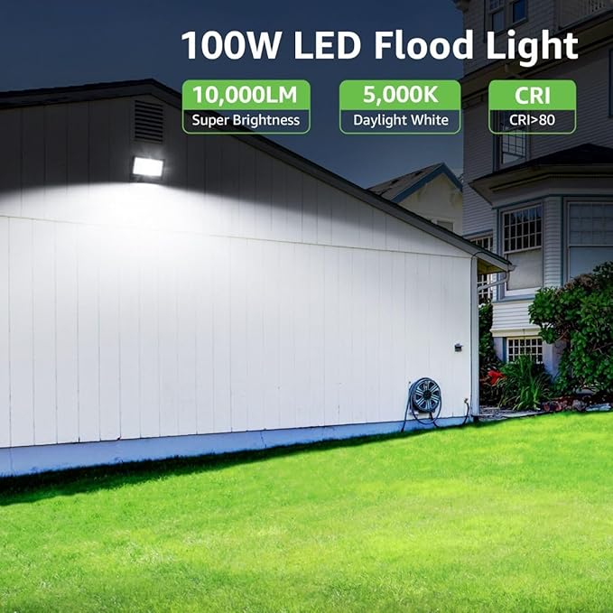 Lepro 100W Outdoor LED Flood Lights 5000K 10000 Lumens Super Bright for Yard Garden Driveway Pool Parking Area Playground Outside Floodlight Fixture (watts 100)