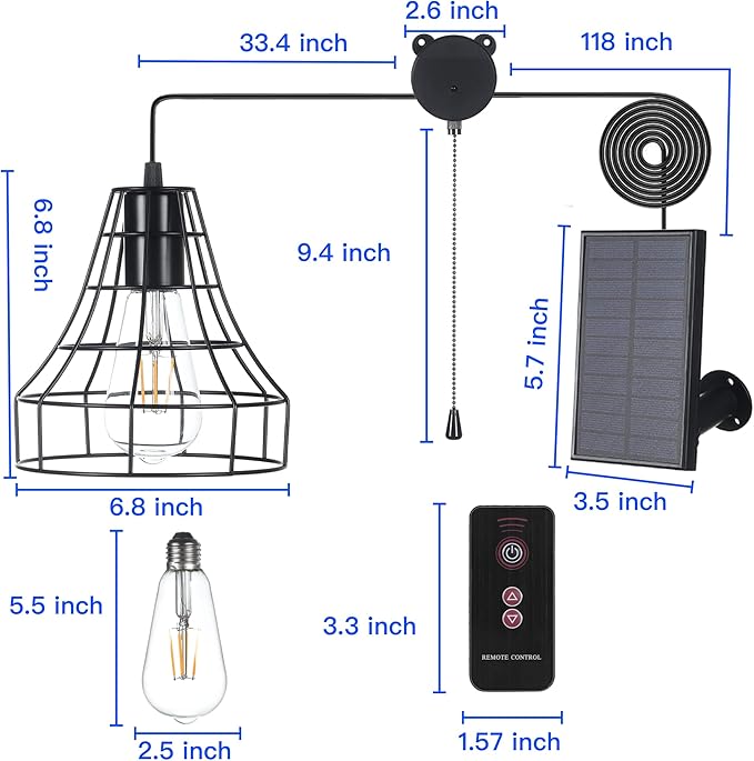 Solar Pendant Lights Outdoor Indoor with Remote Chicken Coop Lights Solar Powered Shed Light with ON Off SwitchSolar Indoor Lights for House Garage Greenhouse Patio Barn Storage
