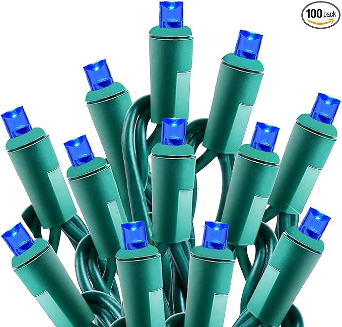50ft 100 Counts Blue LED Outdoor Christmas Lights - Commercial Grade Waterproof Green Wire Xmas Lights IP65 UL