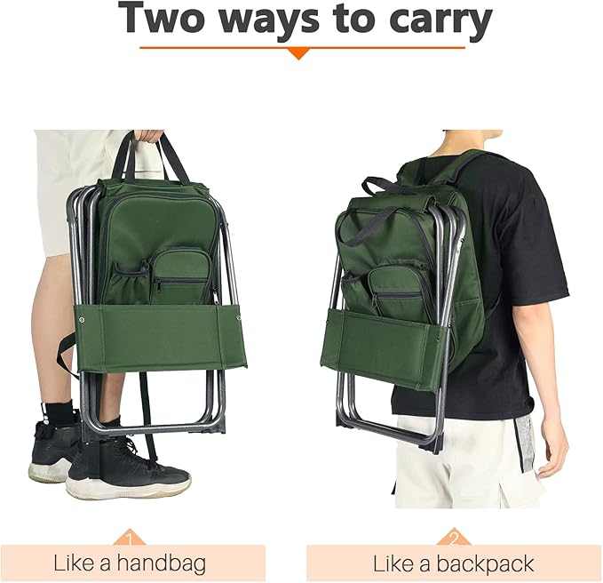 Portal Backpack Cooler Chair Fishing Chairs with Backrest Folding Camping Stool Compact for Outdoors Hiking Hunting Travel Supports 225 lbs Capacity