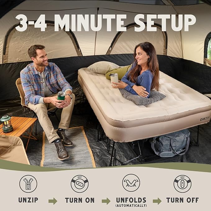 Twin Air Mattress with Frame Self Inflating/Deflating Bed for Adults - PeakRest Blow Up Bed Camping Cot with Mattress for Adults - Portable Twin with Travel Rolling Case on Wheels