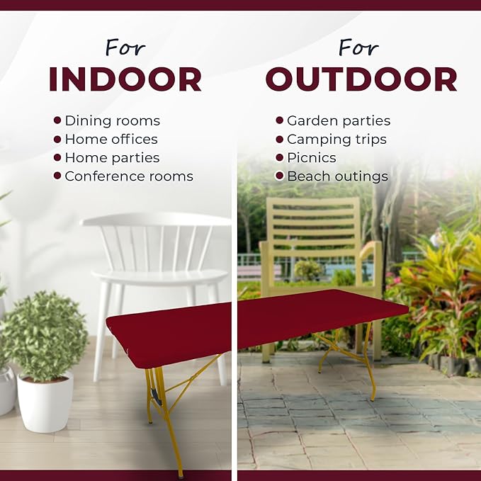 Creative Outdoor Folding Table and Chairs 6 Ft Built-in Wheels Portable Durable Plastic (Dark Red &amp Gold)