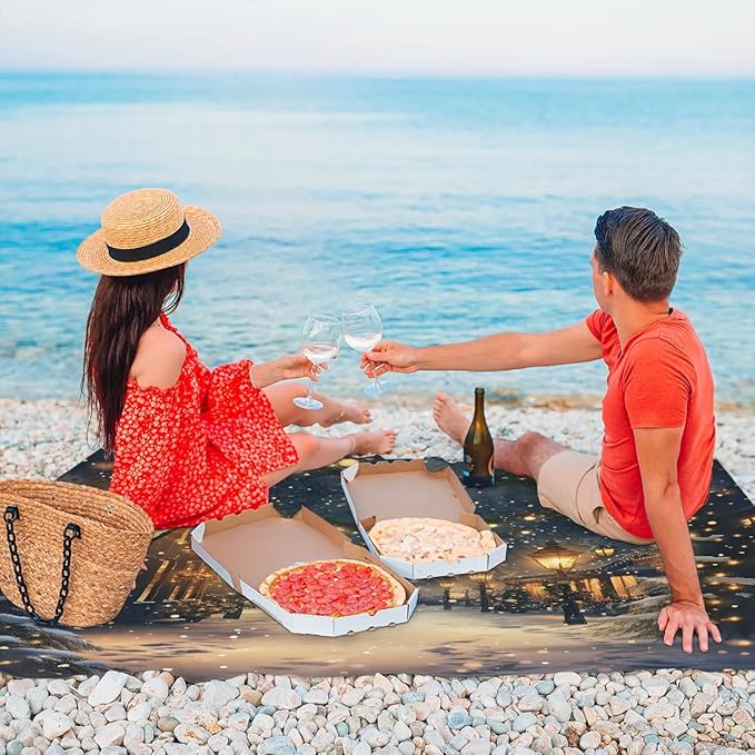 Christmas Beach Blanket Sandproof Beach Mat 68 x 59 Waterproof Quick Drying Sand Free Mat with 4 x Ground Spikes for Outdoor Travel Camping Hiking Winter