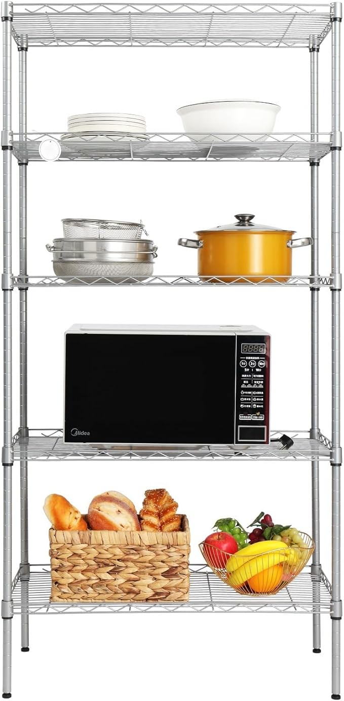 Adjustable Chrome Plated Iron Storage Rack 5-Layer Floor Standing Storage Rack Silver (35.43 X 13.78 X 70.87)“