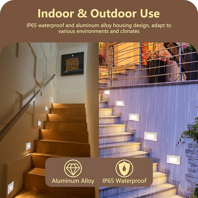 120V Dimmable 3CCT Step LightsStair Lights OutdoorZinc Alloy/Aluminum Cover 2.5W 150LM IP65 Waterproof LED Stair Lights 2700K/3500K/5000K CRI90 Beam Angle 30° BlackWhite Brown 6/Pack (White)