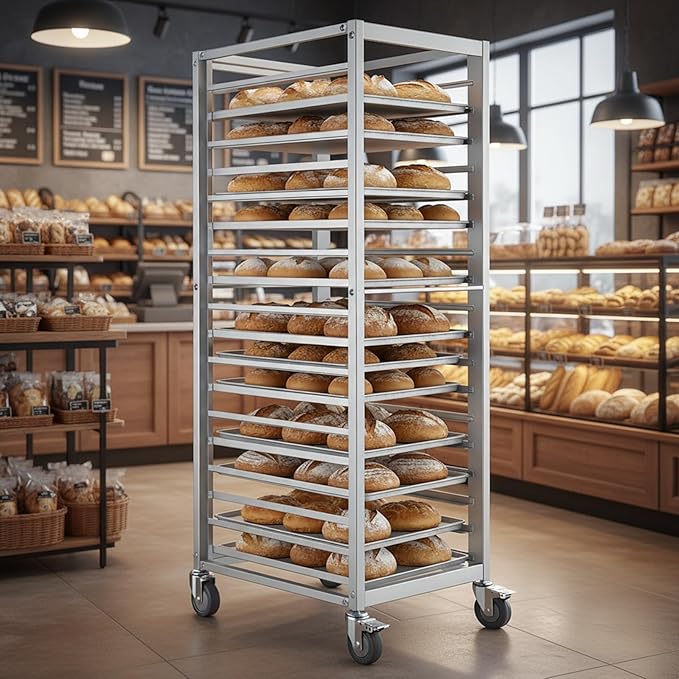 ETOYA 18 Tier Bun Pan Rack Bakery Rack with Casters Aluminum Storage Cooling Sheet Pan Rack Layers Removable Weight Capacity 350 lbs for Bakery Pizza Shop Restaurant &amp Catering