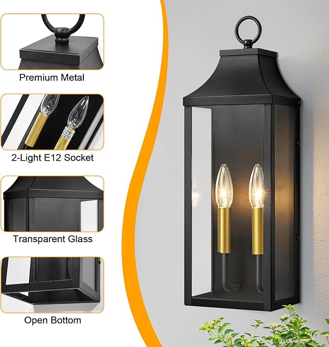 2-Pack 18 Outdoor Wall Light FixturesModern Exterior Lighting Fixtures Wall MountAnti-Rust Porch Lights with Clear GlassWaterproof Outside Wall Sconce Lights for House Garage PatioE12 Base