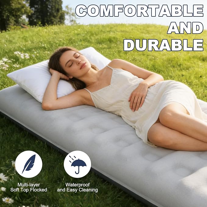 Single Size Air Mattress - Inflatable Camping Bed Inflatable Single Bed for Camping Home &amp Travel(Grey)