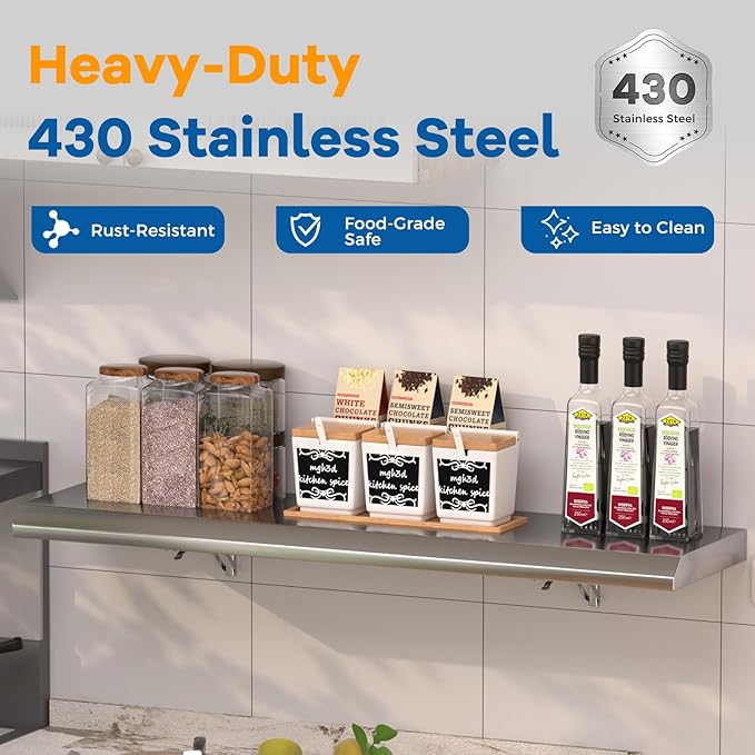 Stainless Steel Folding Shelf 48 x 12 for Food Truck Fold Down Concession Shelf for Serving