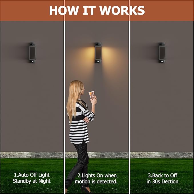 Lustrlach Upgraded Motion Sensor Outdoor Wall Light 15” Porch Light Outdoor Wall Sconce Lantern Exterior Lighting Fixture Wall Mount Outside Light for House Garage Patio Front Door