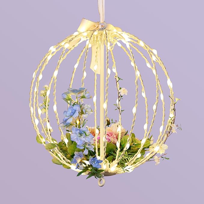 LIGHTSHARE 12IN 96LED Light Ball Yard Decoration Pathway Lights Sphere Light with Fold Flat Metal Frame Indoor Outdoor Waterproof Garden Lights Plug in