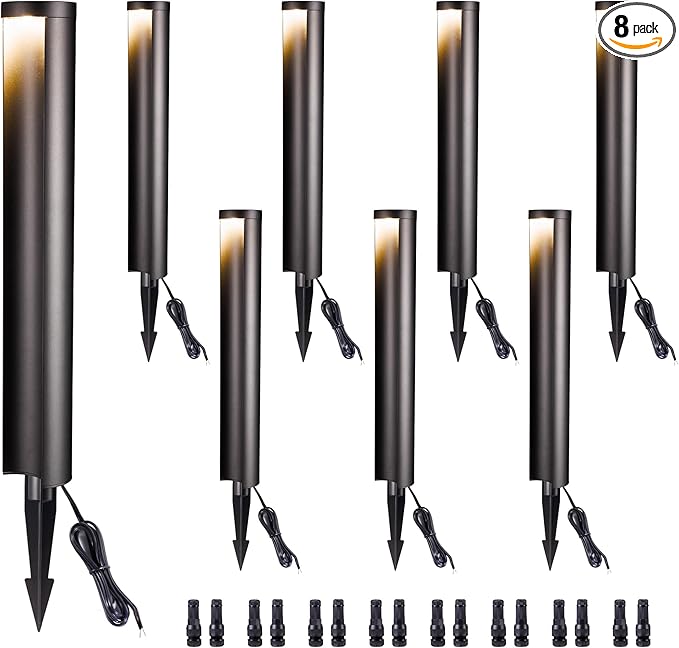 LED Pathway Lights Wired 12V Landscape Path Lights Low Voltage Outdoor Waterproof 5W 200LM Black Aluminum for Lawn Garden 8 Pack