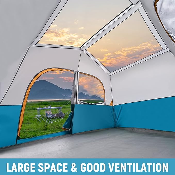 HIKERGARDEN 6-8 Person Camping Tent - Portable Family Cabin Tent for Camp Windproof Fabric Camp Tent Outdoor for Hiking Backpacking Traveling