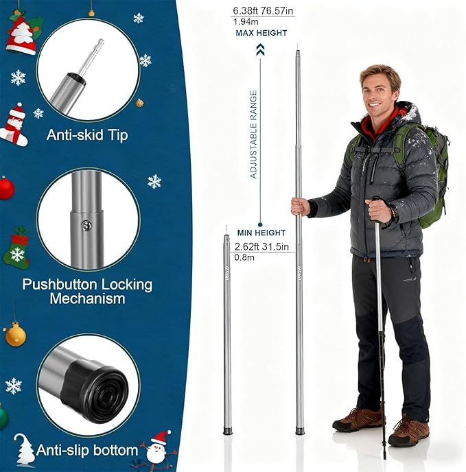 GEEWAY Tarp Poles for Camping 2 Pcs 77 Inch Heavy Duty Telescoping Tent Pole Aluminum Adjustable Tent Poles for Outdoor Activity Wilderness Adventure and RV Travel (Grey)