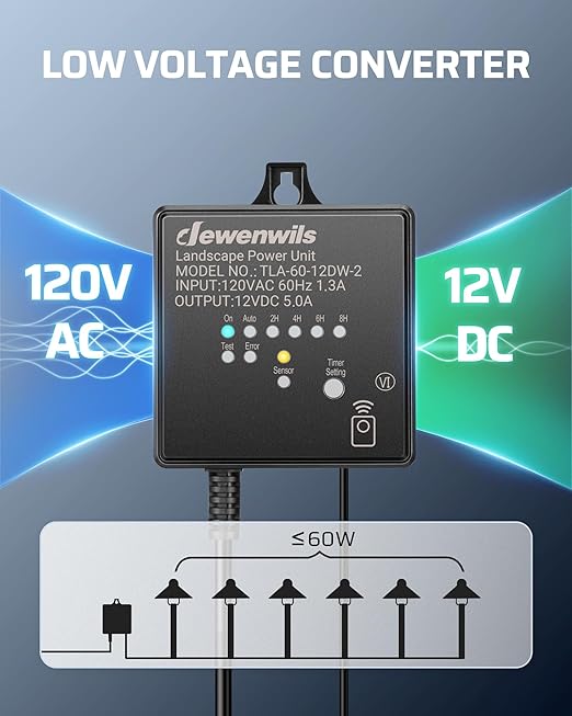 DEWENWILS 60W Low Voltage Landscape Transformer with Remote Control 120V AC to 12V DC Dusk to Dawn &amp Timer Outdoor Low Voltage Transformer for Spotlight Garden Light Pathway Light