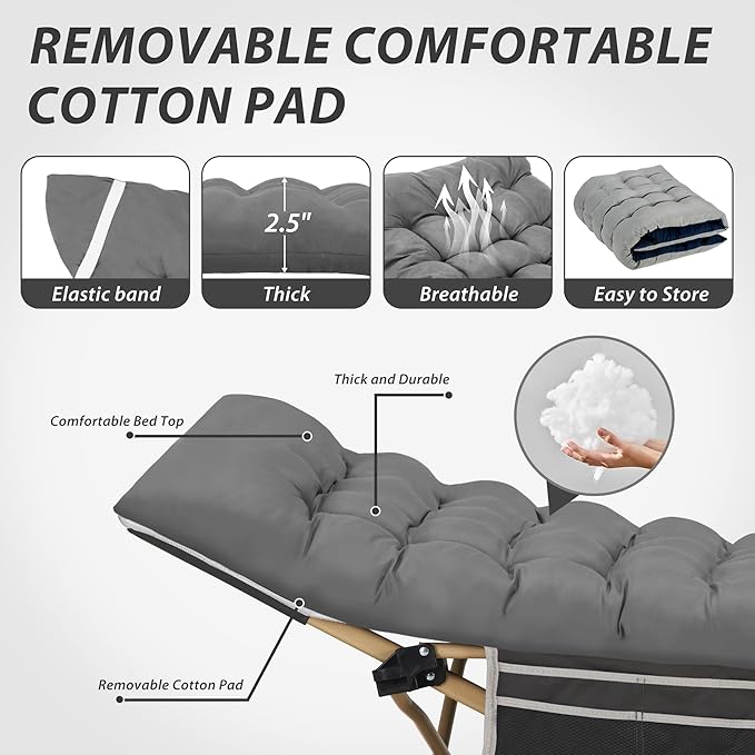 Folding Camping Cot for Sleeping Portable Cots for Adults Heavy Duty Cot Bed 550LBS(Max Load) Extra Wider Cots with Large Pocket for Outdoor Office Beach