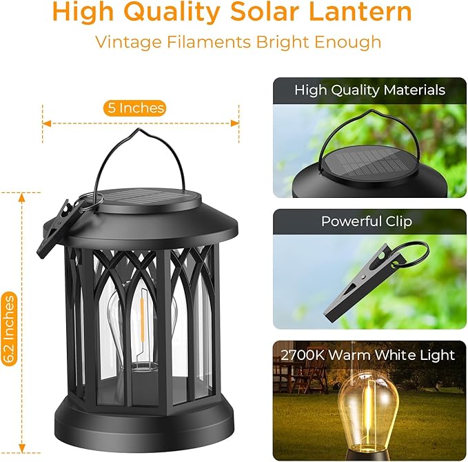 WdtPro Solar Lanterns Outdoor Waterproof Upgraded Bright Hanging Solar Lights for OutsideSolar Powered Lanterns Lighting LED for Garden Patio Yard Decorative 6 Pack (Warm Light)