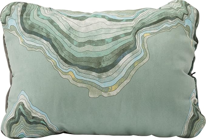 Therm-a-Rest Compressible Cinch Camping and Backpacking Pillow Regular - 14 x 18 Inch Sage Topo Wave Print