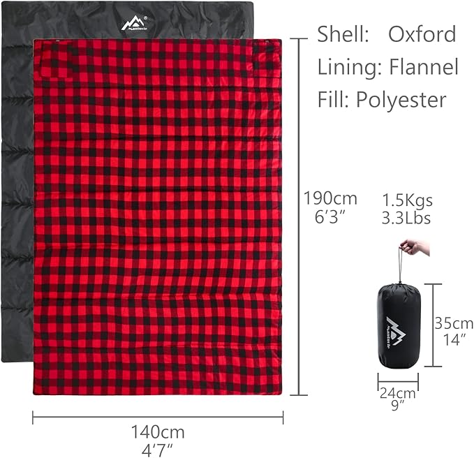 Heated Sleeping Bag pad Operated by 5V/2A USB Power Supply (Battery NOT Included). Black &amp Red Flannel.