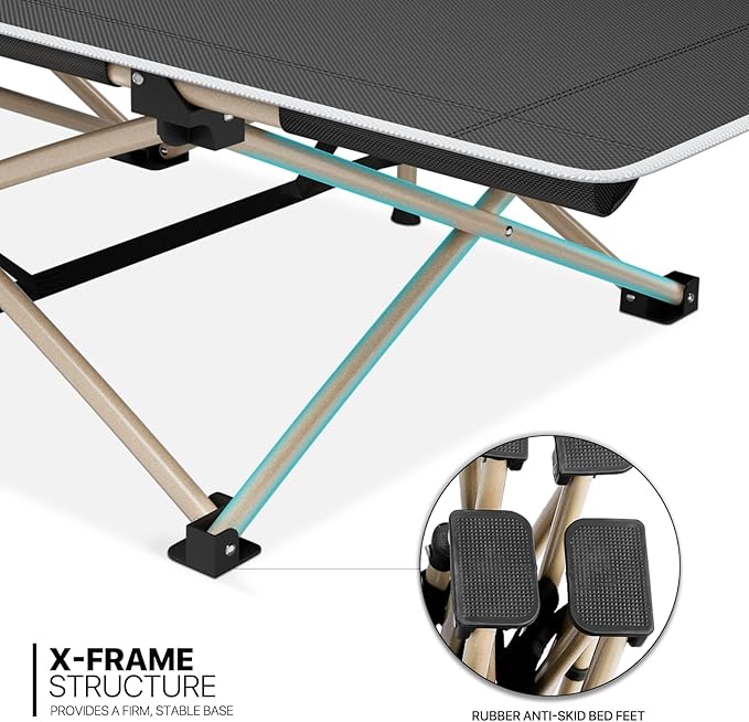 MoNiBloom Folding Sleeping Cot for Adults Easy to Set Up Portable &amp Lightweight Camping Cot for Outdoor Camping Lounging and Elevated Napping Support 360 lbs Black
