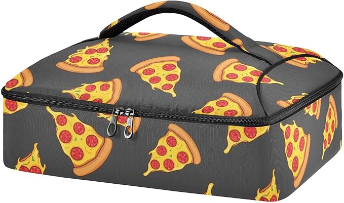 Fries Pizza Black Pattern Insulated Casserole Carrier for Hot or Cold Food Thermal Lasagna Holder Tote Casserole Dish Carrier Bag for Potluck Picnic Camping Parties Fits 9x13 Baking Dish