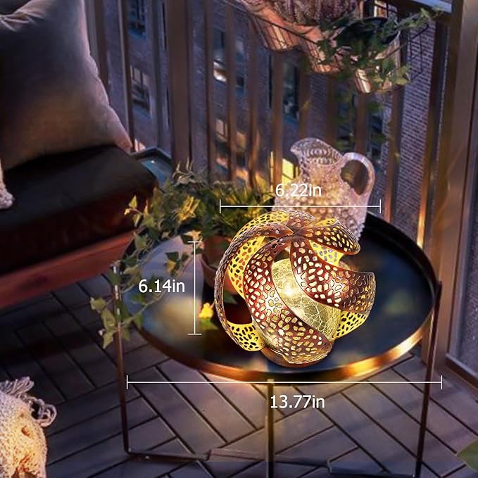 Solar Lights Outdoor - Ramadan Decor for Outside Garden Hollow Light With Glass Globe Lantern Gardening Gifts for Women Mom Pathway Balcony Tabletop Decoration